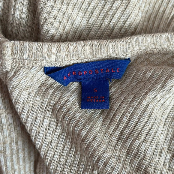 Aeropostale Tan Rib Open Front Pocket Cardigan Small Women’s - Picture 8 of 10